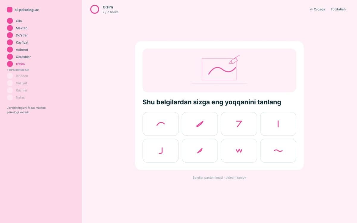 User test screen asking to choose a symbol