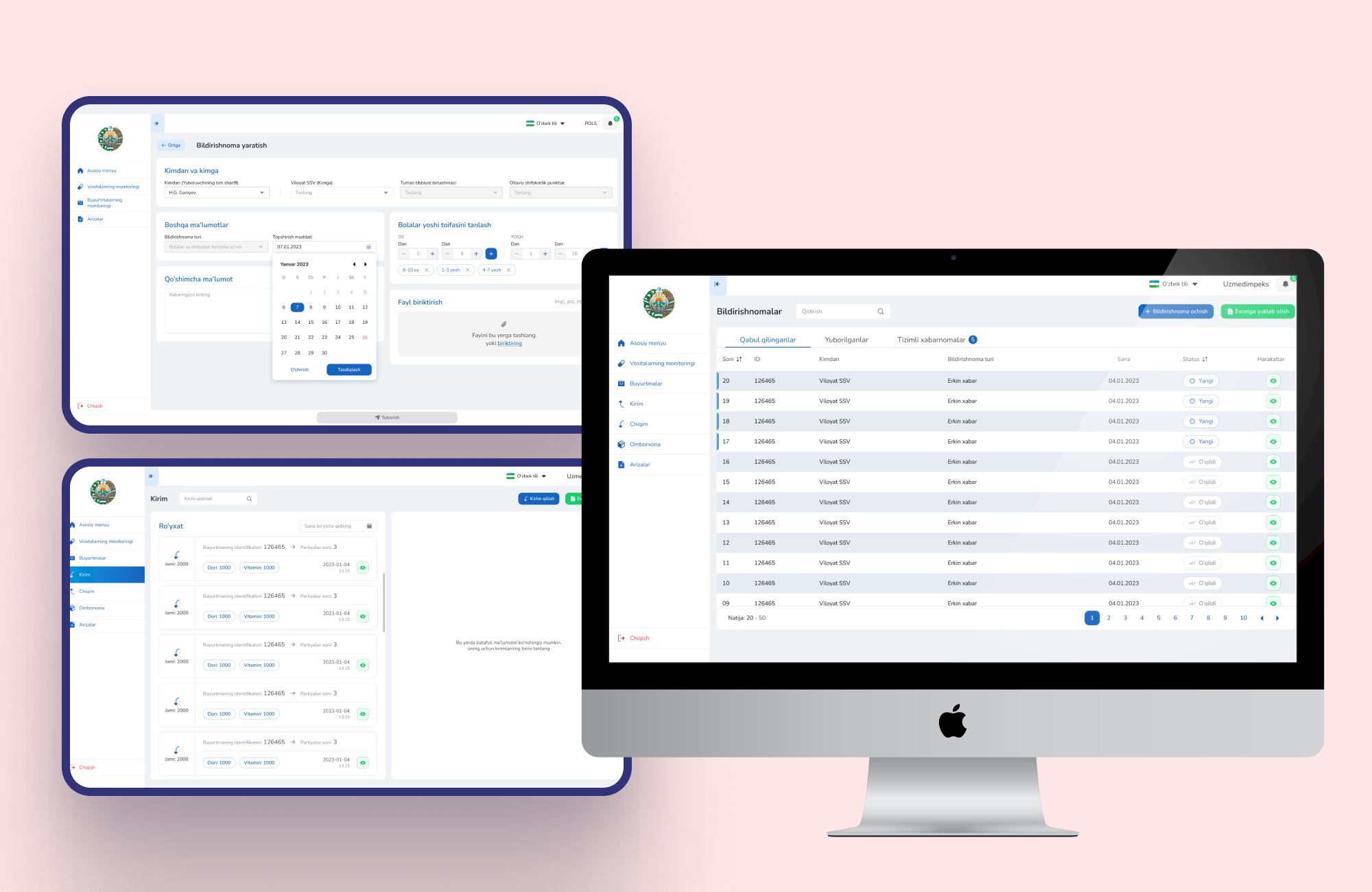 Nefrologik kasalliklar yagona reyestri va gemodializ uchun sarflov materiallari monitoringi